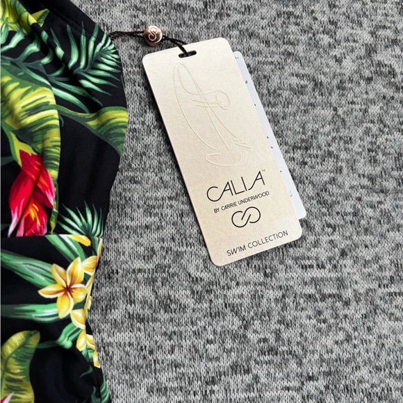 Calia Paradise Palm Black Strappy Ruched Takini Bathing Suit Top - Picture 5 of 8